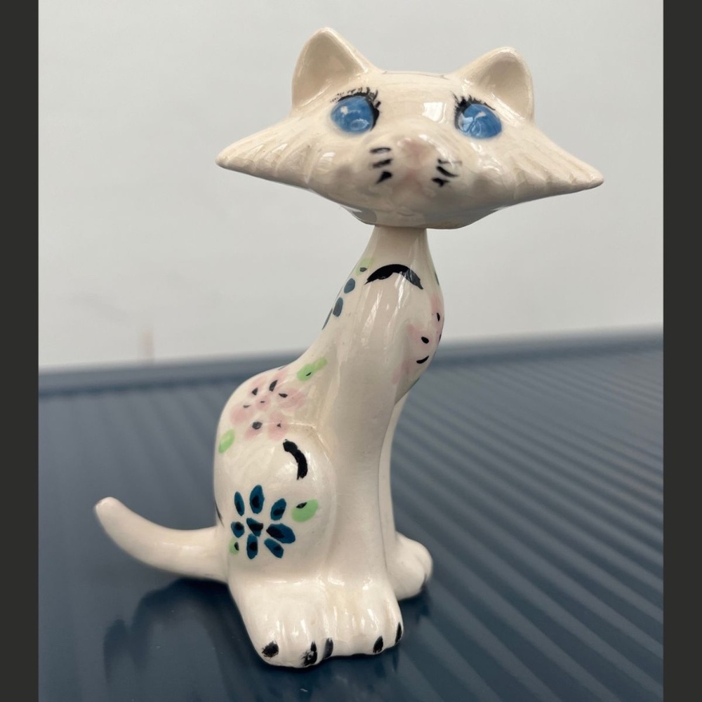 Vintage Retro 1950's Ceramic Nodder Bobblehead Siamese Cat Figurine
